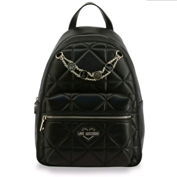 𝅺LOVE Moschino Borsa Pu Nero quilted backpack NWT - Picture 2 of 9